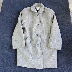 Liz Baker Coat Womens 8 Gray Wool Single Breasted Mid Length Collared Lined